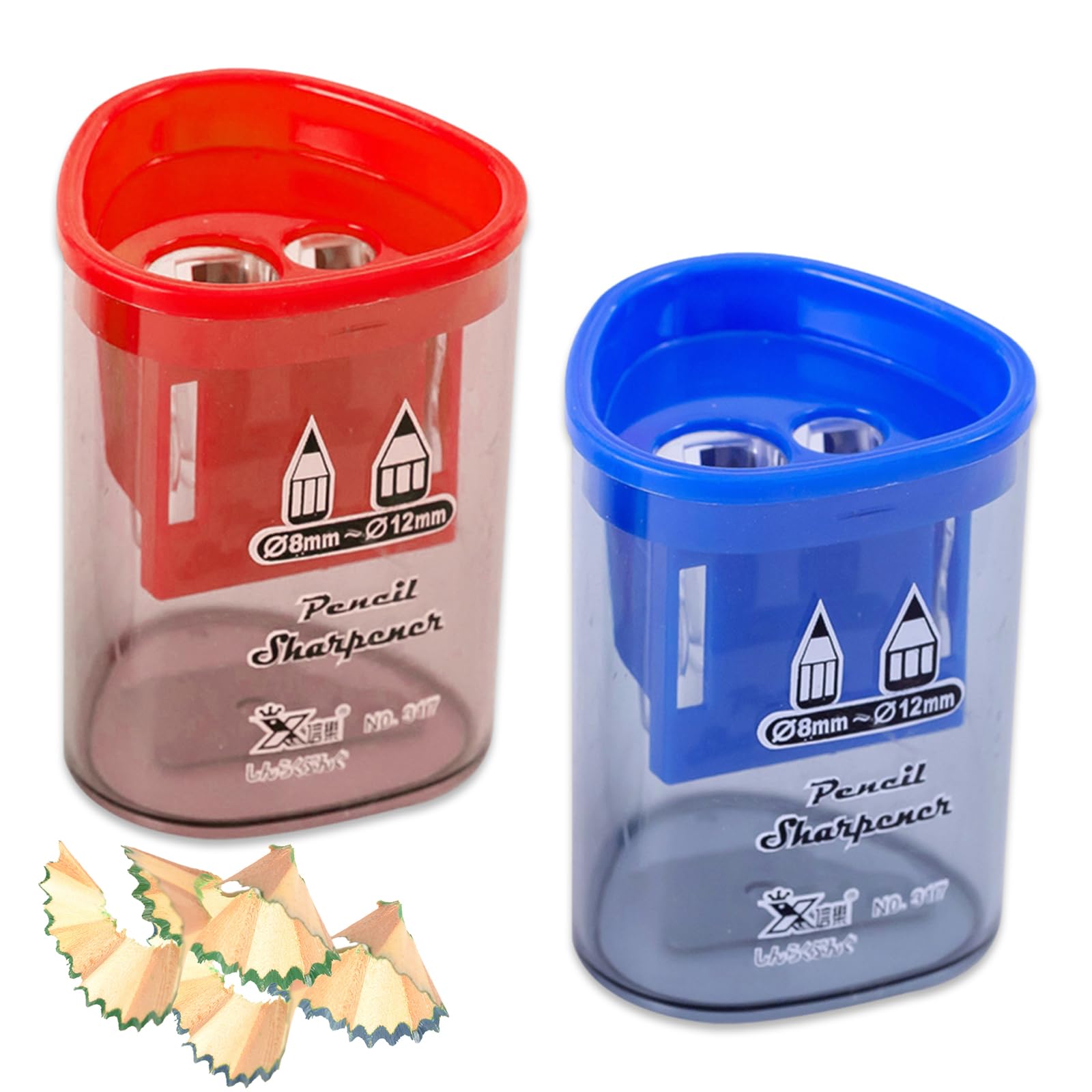 2 PCs Pencil Sharpener with Container,Dual Holes (8mm, 12mm) Pencil Sharpener for Kids,Adults,School