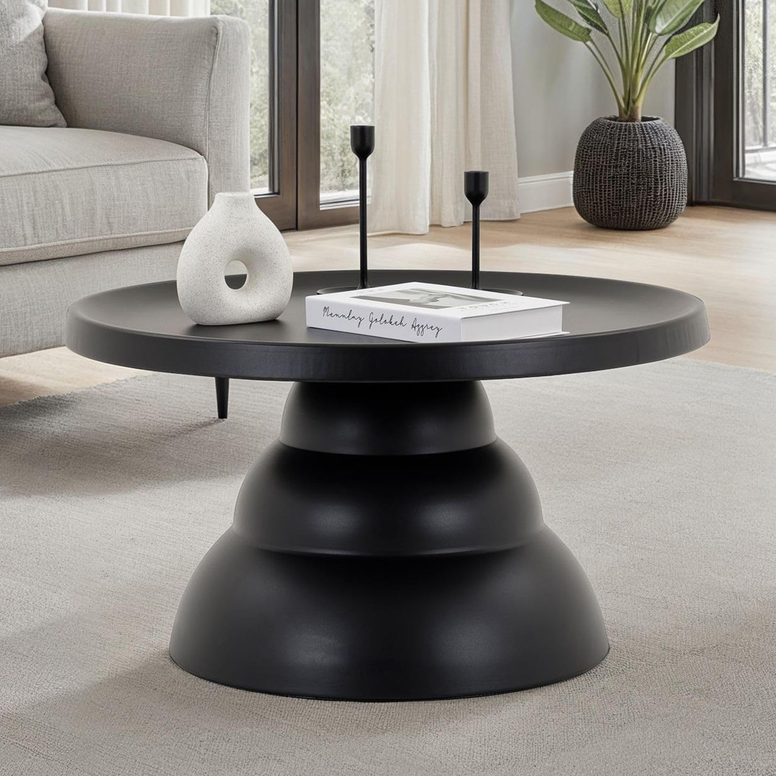 IDIMEX Couchtisch Loris 70 cm Durchmesser, Schwarz – runder Wohnzimmertisch aus Metall mit pulverbeschichteter Oberfläche für modernes Ambiente