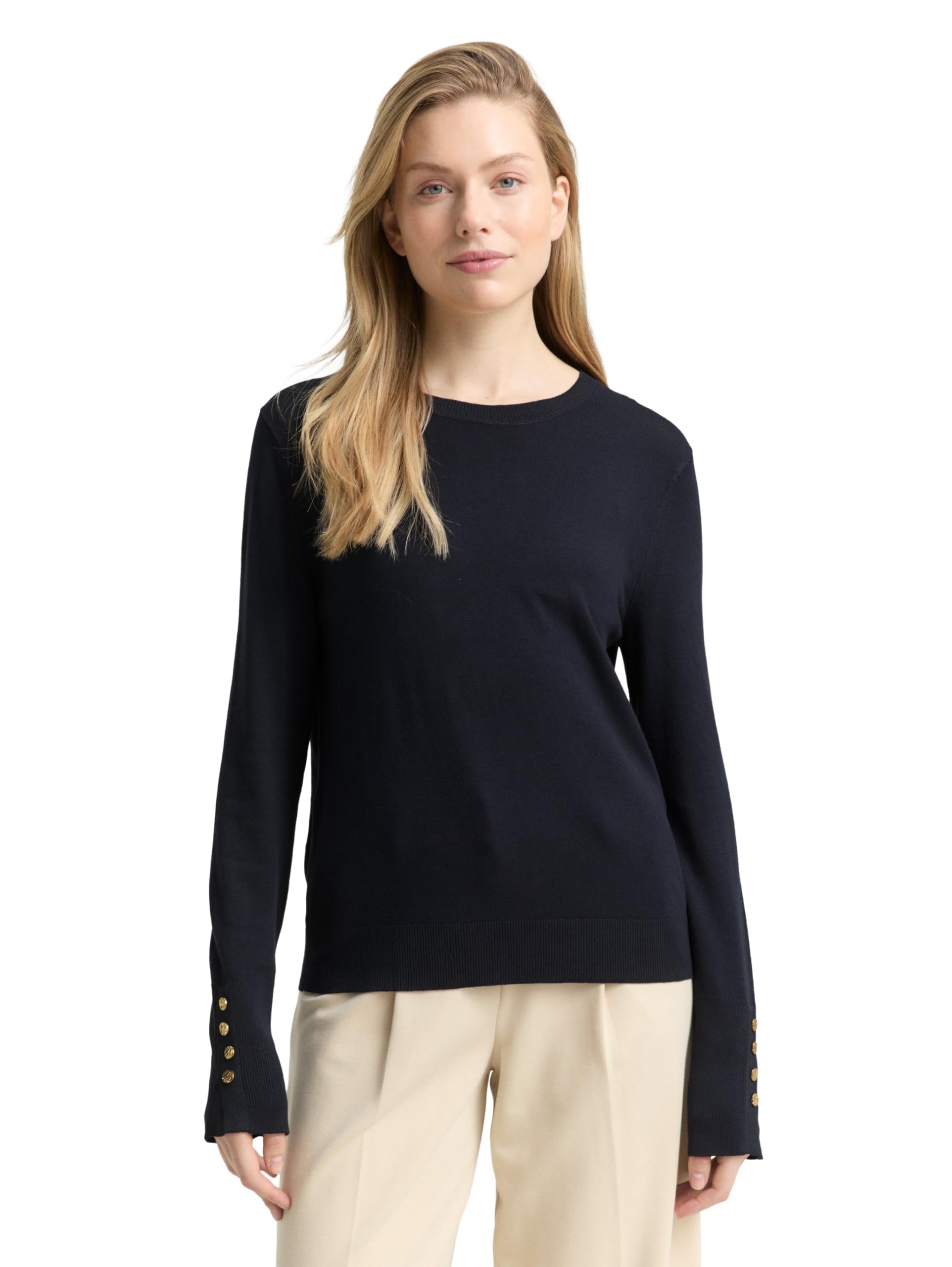 TOM TAILOR Damen Strickpullover mit Knopf-Details