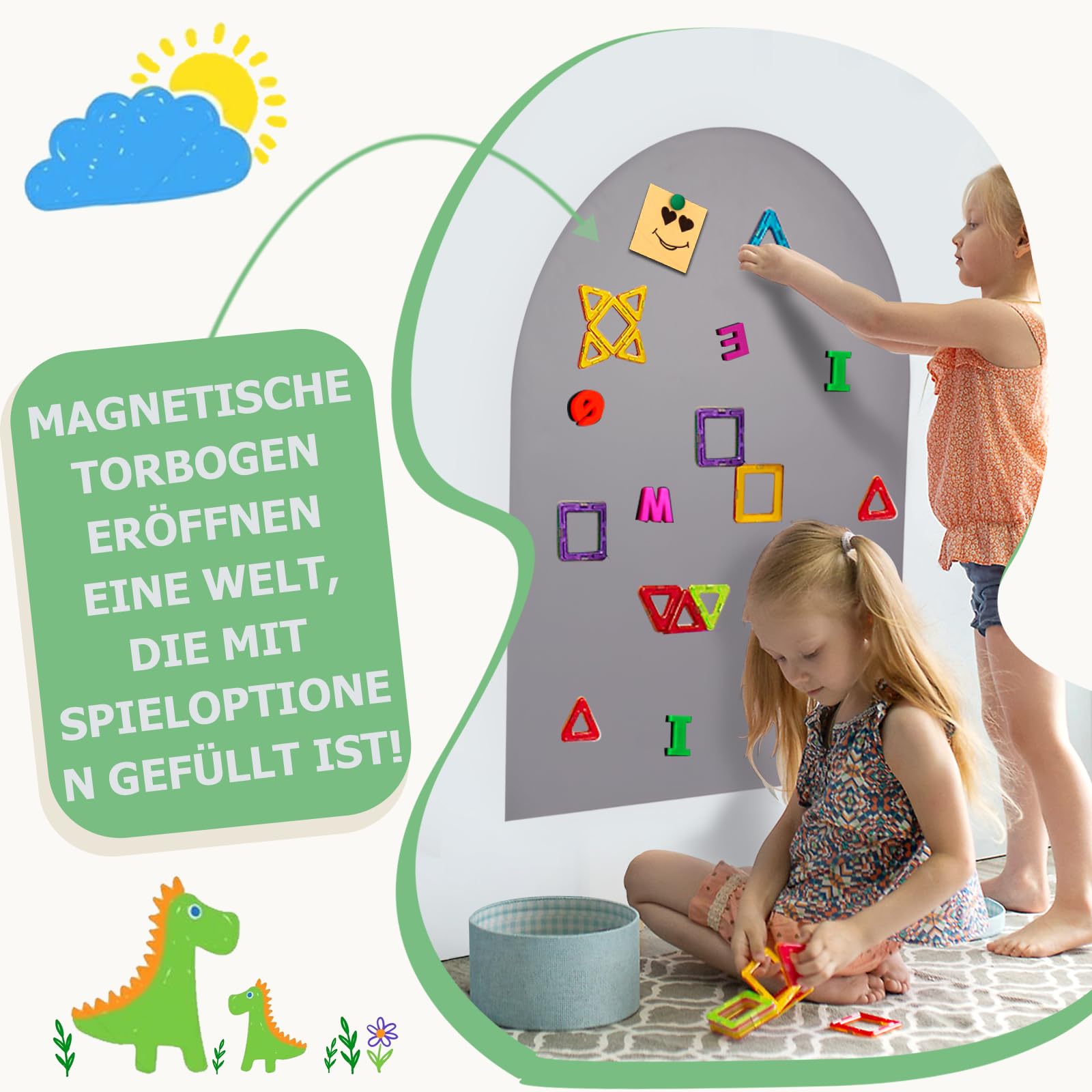 Lavagna Magnetica da Parete : Lavagna Adesiva Arco 80×100 cm Lavagna Cancellabile per Bambini | Inclusi 3 Gesso Senza Polvere, 1 Pannello, Foglio Adesivo per Uffici, Sale Giochi （Grigio Chiaro）