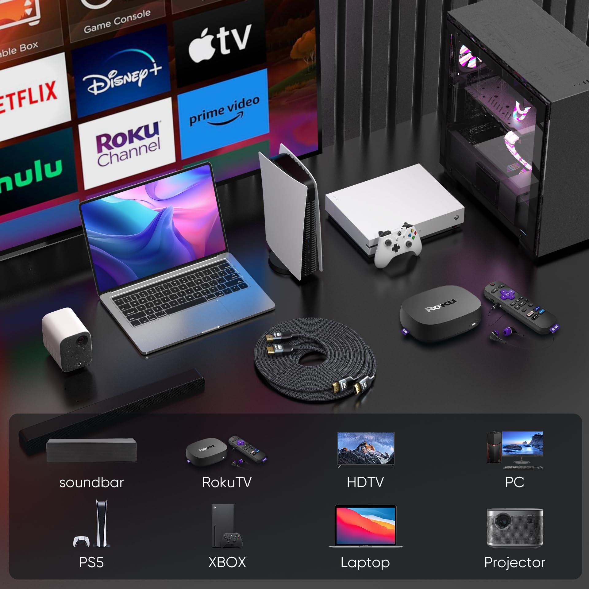 Cavi HDMI 2.1 8K da 1,8 m, confezione da 10, cavo intrecciato HDMI ultra ad alta velocità da 48 Gbps, 8K a 60Hz, 4K a 120Hz, HDCP 2.2 e 2.3, 3D, ARC/eARC, HDR10+ per Soundbar, TV, PS5/4, Xbox