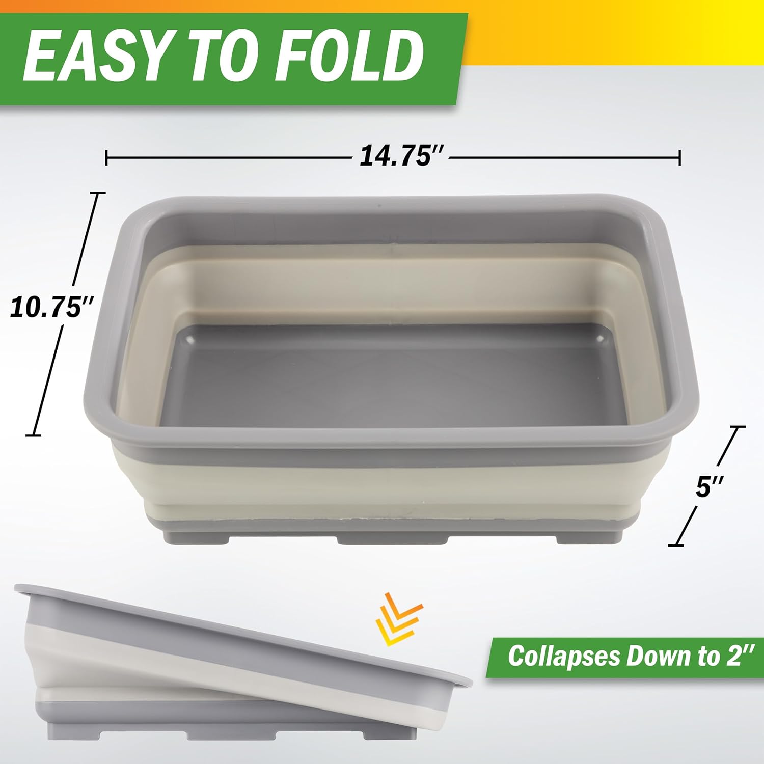Collapsible Bucket for Cleaning - 7.27L Foldable Wash Bin Dish Tub - Collapsible Wash Basin or Camping Sink for Beach, Tailgating, or Soaking Laundry - Cleaning Supplies by Wakeman (Gray)