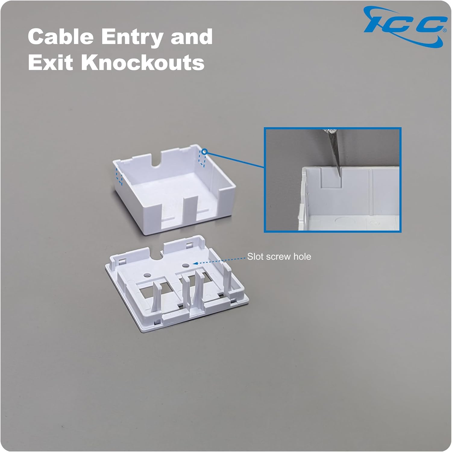 ICC 2 Port Surface Mount Box in White, 25 Pack, Works with Slim and Wide Profile Keystone Jacks (Sold Separately), Compact Outlet for Voice and Data Connections, UL Listed TAA Compliant, IC107BC2WH
