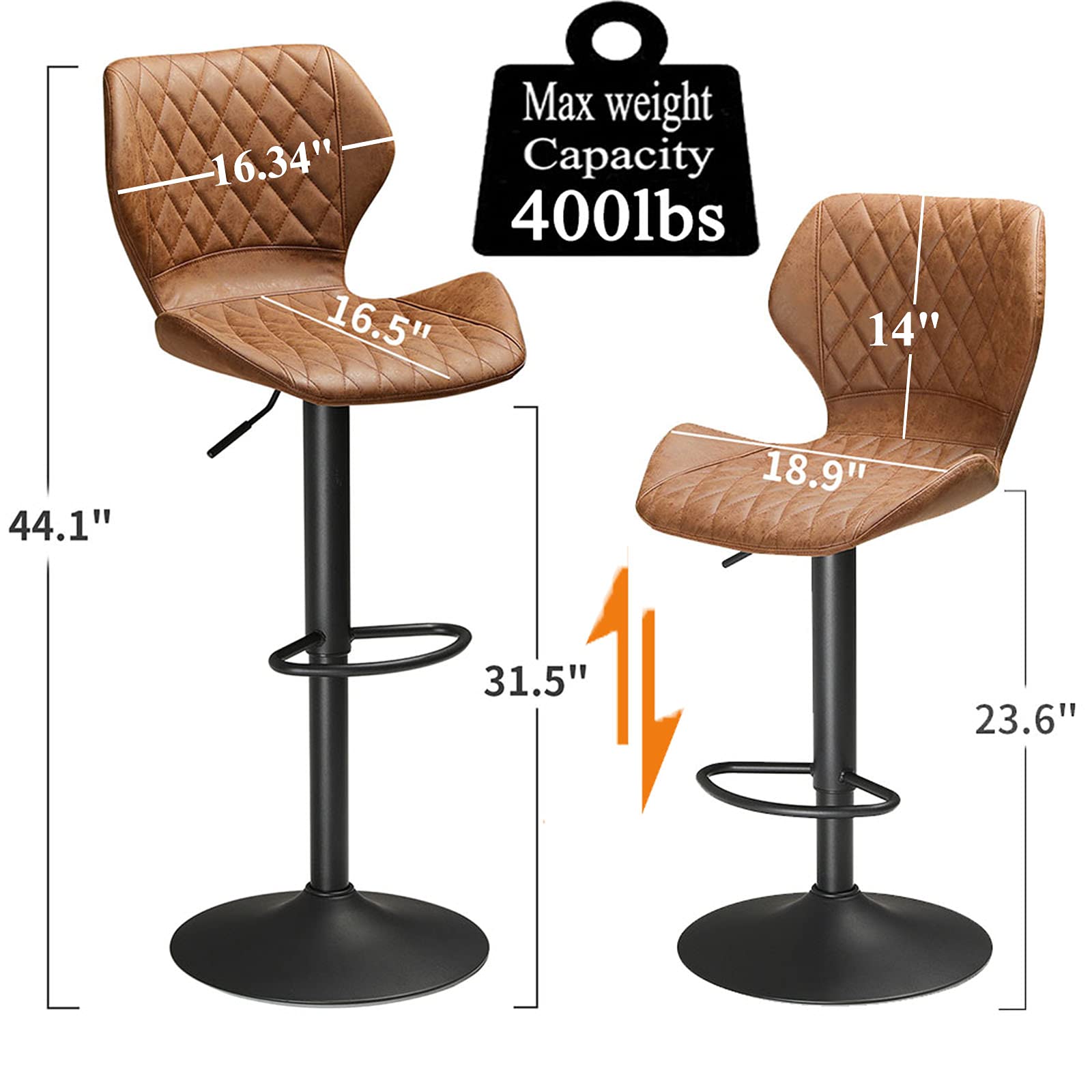 Buy DICTAC Leather Bar Stools Set of 2 Brown Adjustable Bar Stools, Breakfast Bar Stools Counter