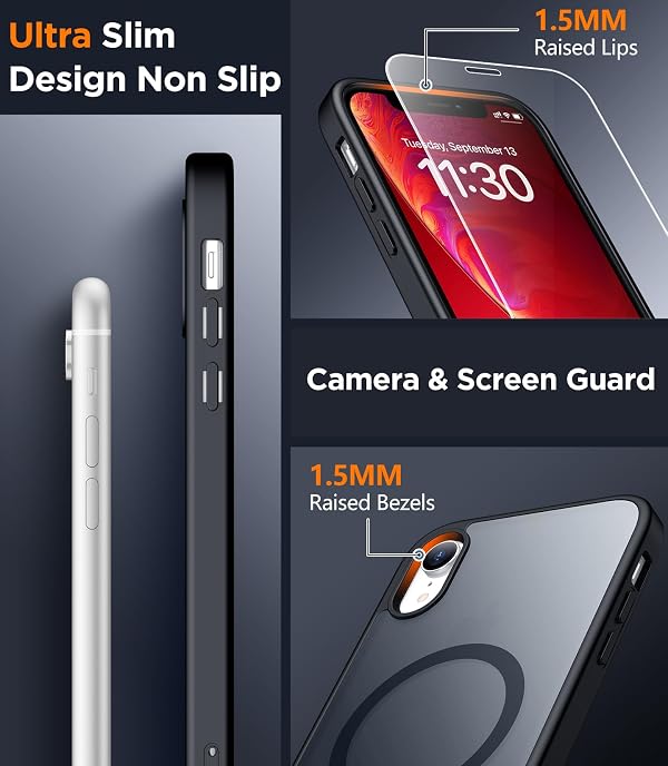 SPIDERCASE for iPhone XR Case, Magnetic Translucent Matte Case with 2PCS Tempered Glass Screen Protector Slim Phone Case for iPhone XR 6.1'', Black by SPIDERCASE - Used condition - Image 4