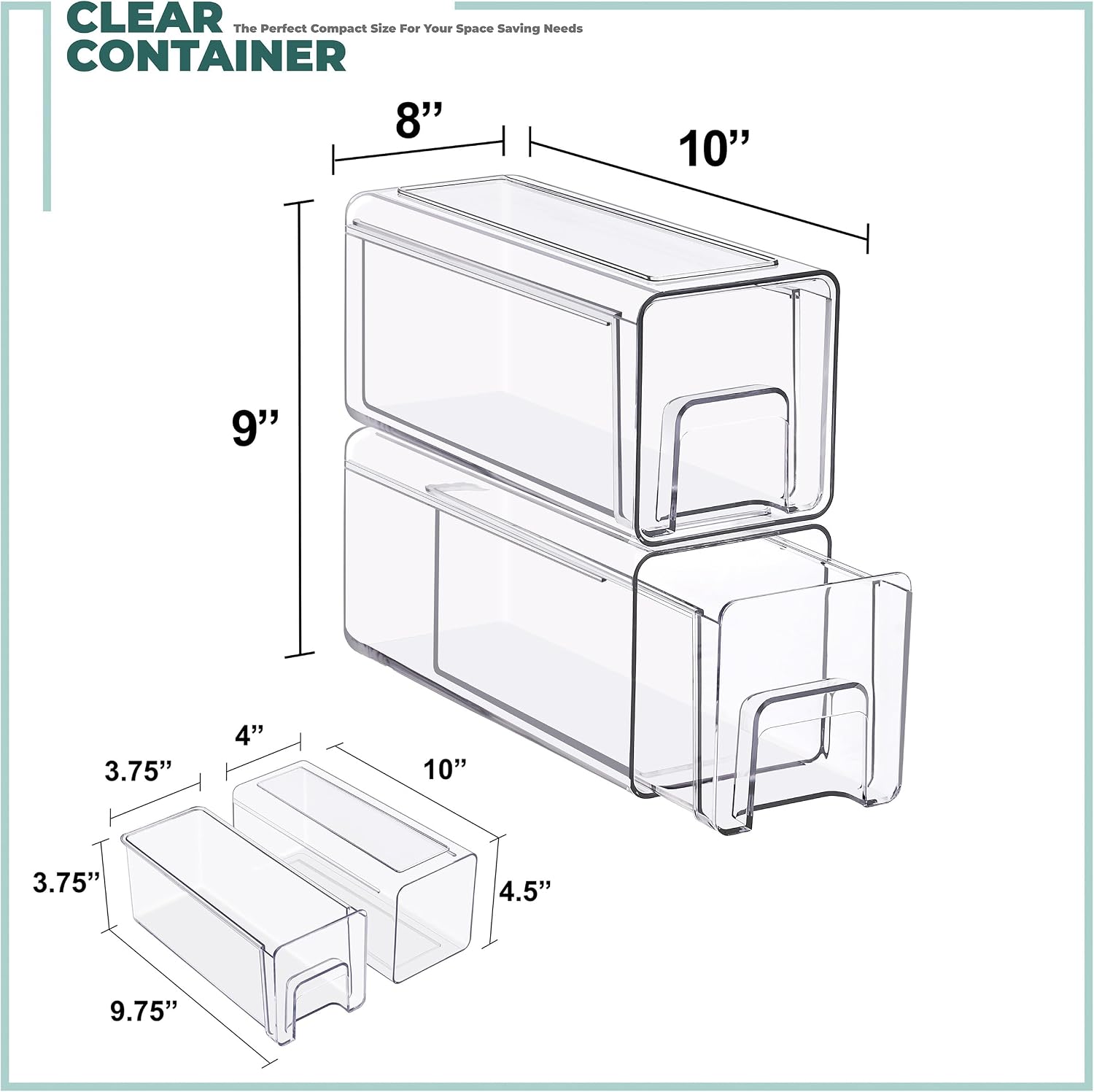 Sorbus Small Clear Stackable Storage Drawers 2-Pack Plastic Organizer Bins with Handles Pull-Out Drawers for Bathroom Closet, Medicine, Cabinet, Pantry Storage, Baby Bottle Organizer