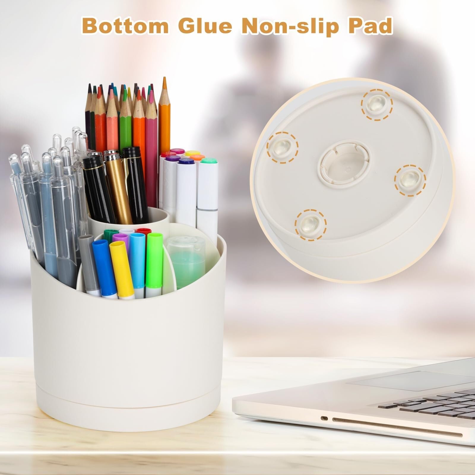 Stifteköcher Stifte Halter Bleistift- und Stifthalter mit 7 Fächern, um 360 Grad drehbar, Schreibtisch-Organizer for das Büro Schreibtisch-Organizer(Beige)