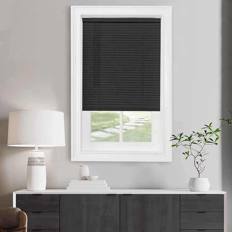 Cordless Light Filtering Mini Blind, 46 x 48 in, Black | Cordless Lift, 1-Inch Horizontal Slats, and Light-Filtering Control: Slat-Based Blind Construction with Adjustable Light