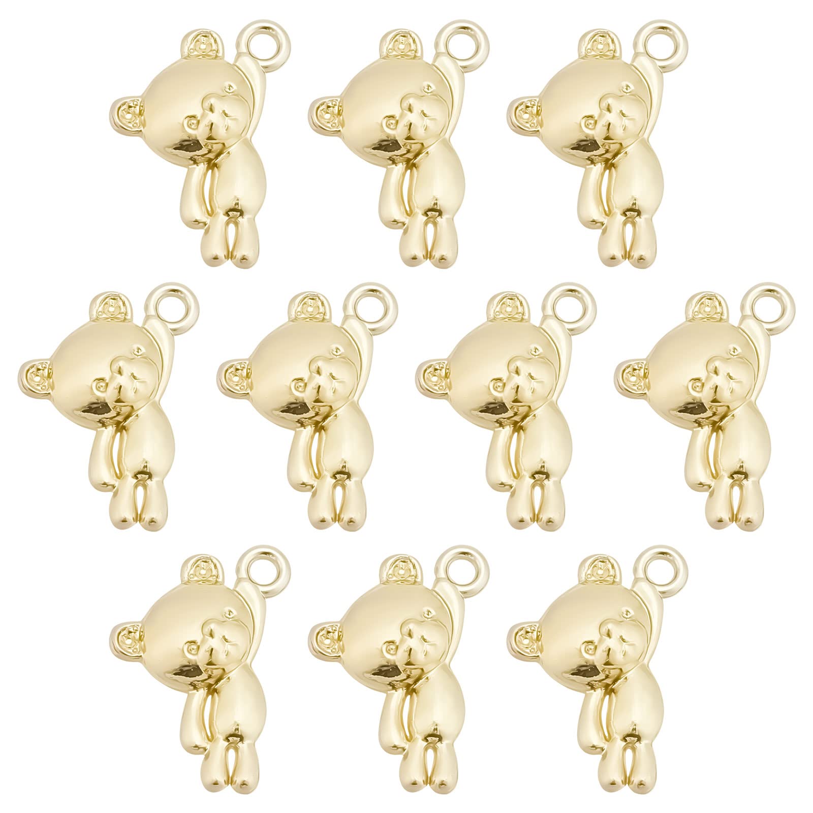 SUNNYCLUE 1 Box 48pcs Bear Charms Gold Cartoon Bear Dangle Charm for Jewellery Making DIY Craft Accessories
