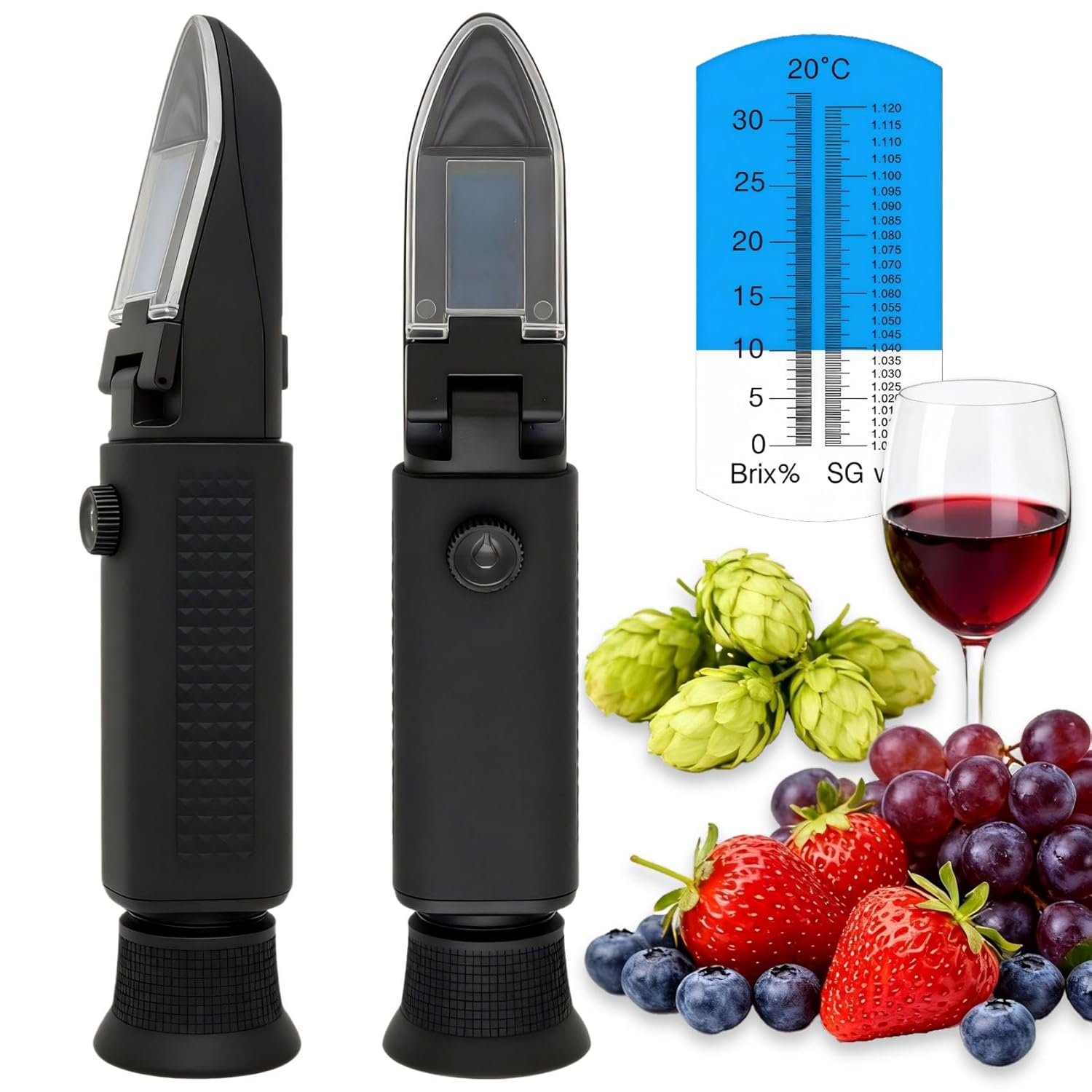 Brix Refractometer with ATC, 0-32% Dual Scale - Specific Gravity & Brix, Hydrometer in Wine Making and Beer Brewing, Homebrew Kit