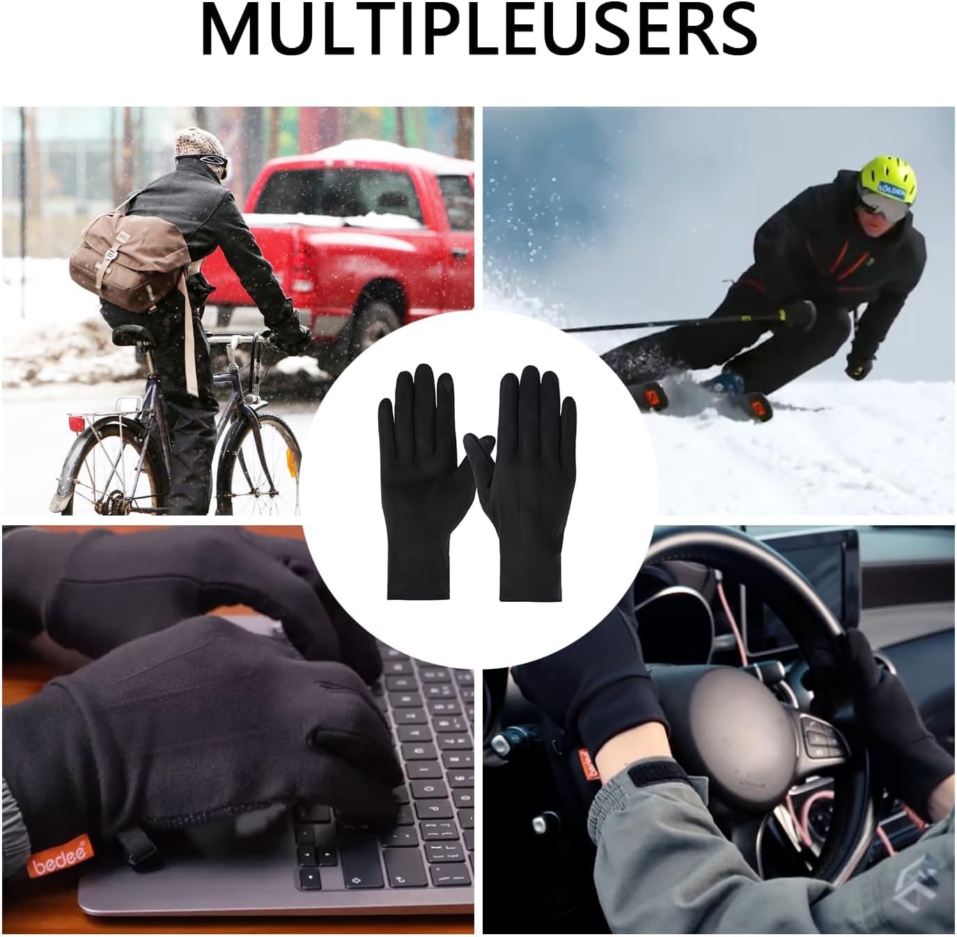 Women's Gloves Winter Touch Screen Texting Comfortable and Warm Double-Sided Velvet Lining Thickened Warm 2 Pairs