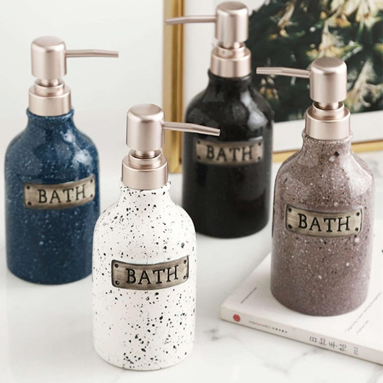 Soap Dispenser, Ceramic Soap Dispenser with Pump, Refillable 400ml Hand and Lotion Bottle for Bathroom Vanity Countertop, 14oz Capacity 1pcs(Purple)