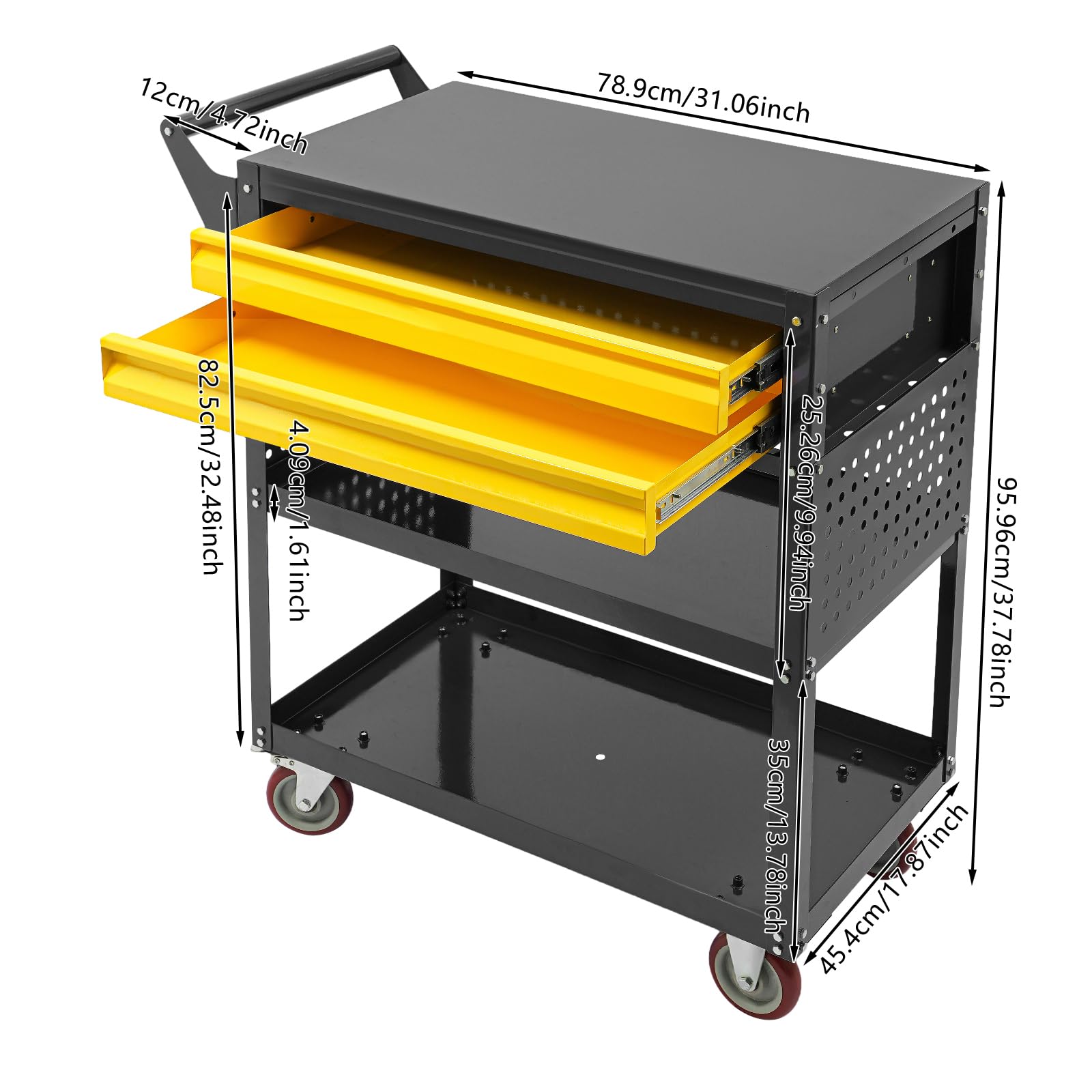 Carrello da officina, carrello da officina con scomparti per officina (nero) | Banco da lavoro mobile, carrello da officina, carrello per trasporto e stoccaggio, portata 181 kg, 79 x 45 x 96 cm