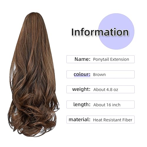 Miniatura 2 de Brown ponytail extension,16" claw clip hair extensions ponytail short curly hair ponytail Extension Natural Looking Synthetic Hairpiece for Women