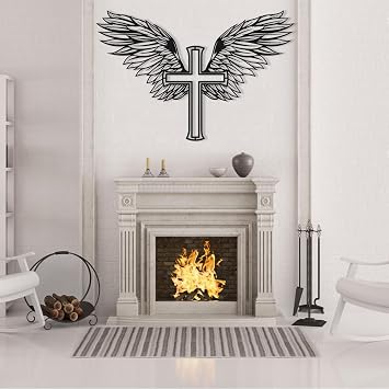 Veplsur Metal Wall Art-Cross with Angel Wings, Metal Cross Wall Decor, Angel Wings Wall Decor, Metal Wings Wall Decor, Cross Wall Decor, Christian Decor, Christian Art Wall Black, 35"x23"|90x59cm