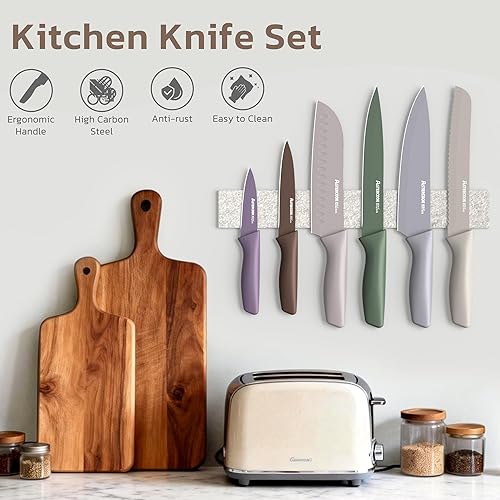 Miniatura 4 de Astercook Juego de cuchillos de cocina de 13 piezas con revestimiento antioxidante saludable, apto para lavavajillas, juegos de cuchillos de chef