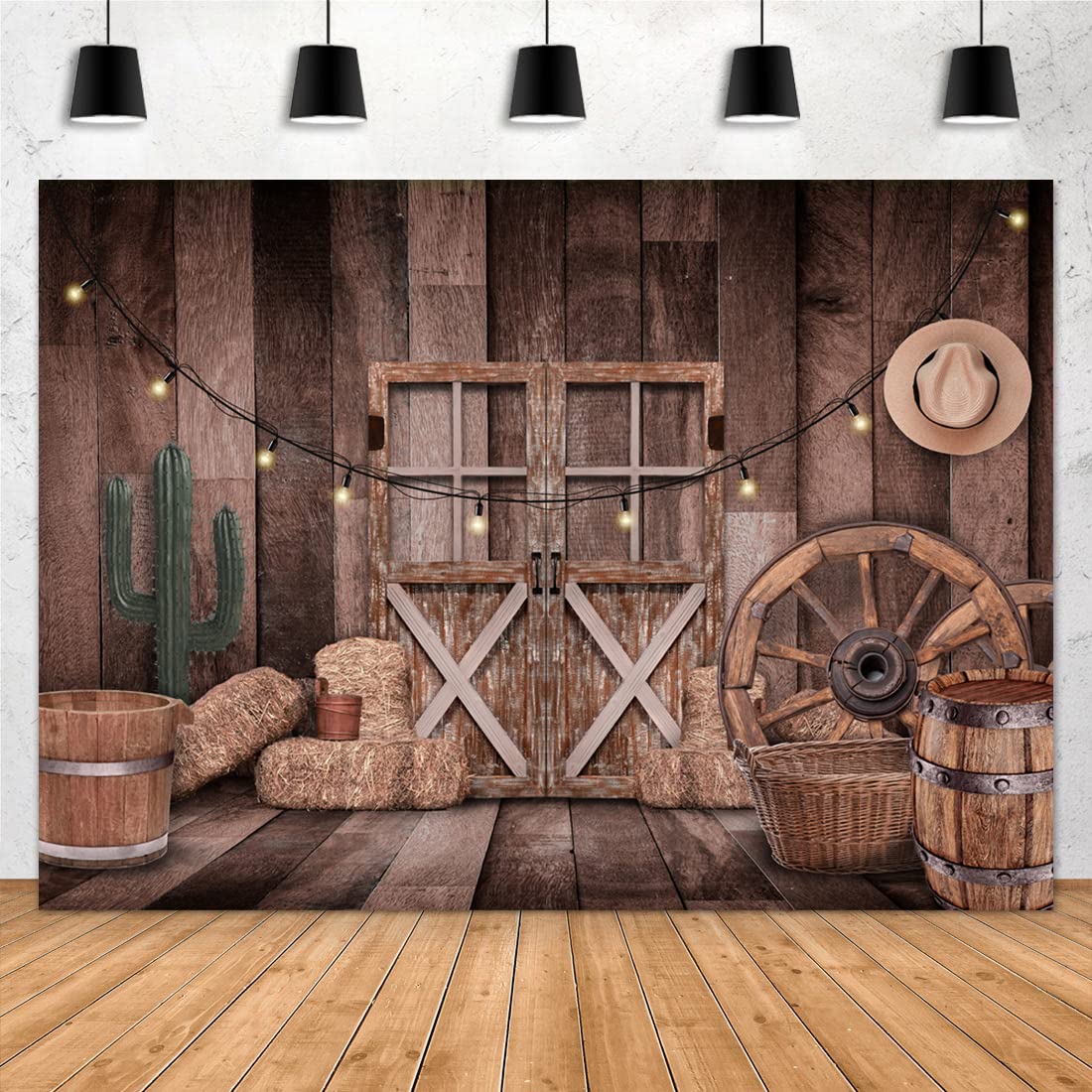 Aperturee 7x5ft Western Cowboy Backdrop Vintage Wild West Wooden House Farm Rustic Barn Door Boy Kids Photography Background Baby Shower Birthday Party Decorations Banner Props Supplies Photo Booth