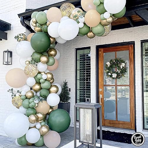 Miniatura 2 de Sweet Baby Co. Kit de arco de guirnalda de globos verde salvia con eucalipto oliva, melocotón, globos dorados y vegetación para safari en el bosque,