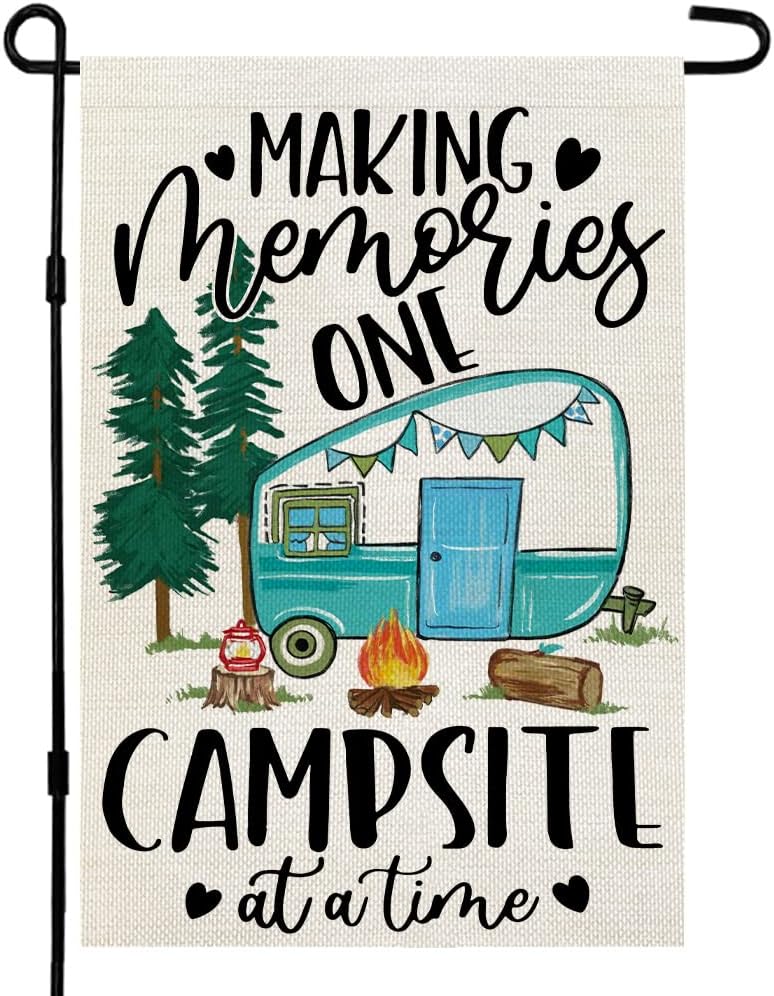 CROWNED BEAUTY Camping Making Memories Garden Flag 12x18 Inch Double Sided RV Campsite Campfire Outside Party Decoration Yard Décor