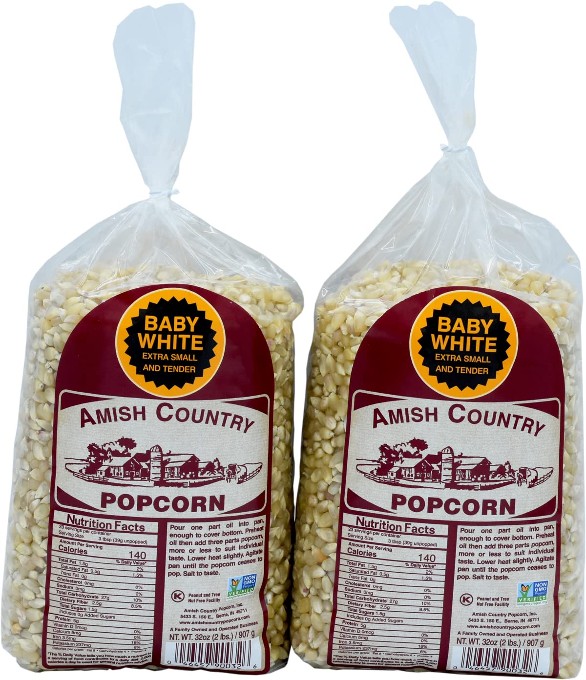 Amish Country Popcorn | 2-2 lb Bags | Baby White Popcorn Kernels | Small and Tender | Old Fashioned, Non-GMO and Gluten Free 2 Pound (Pack of 2)