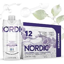 Nordic Liquid Collagen Peptide Drink, Organic Birch Sap, Wild blueberry + Vitamin C, Made in Finland - 10g Clinically Studied Grass Fed Collagen Peptides for Skin Hair Nails & Joint Support, with Silica, BPA-Free Beverage 12 Pack