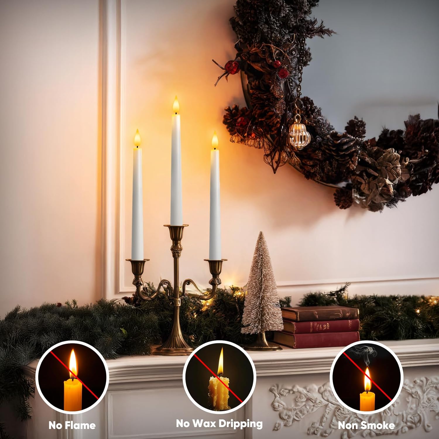 6 Pcs Flameless Taper Candles with Remote and Timer, 9.6 Inches Plastic LED Candlesticks, White Battery Operated Window Candles, for Home Wedding Christmas Party Decoration - Image 5