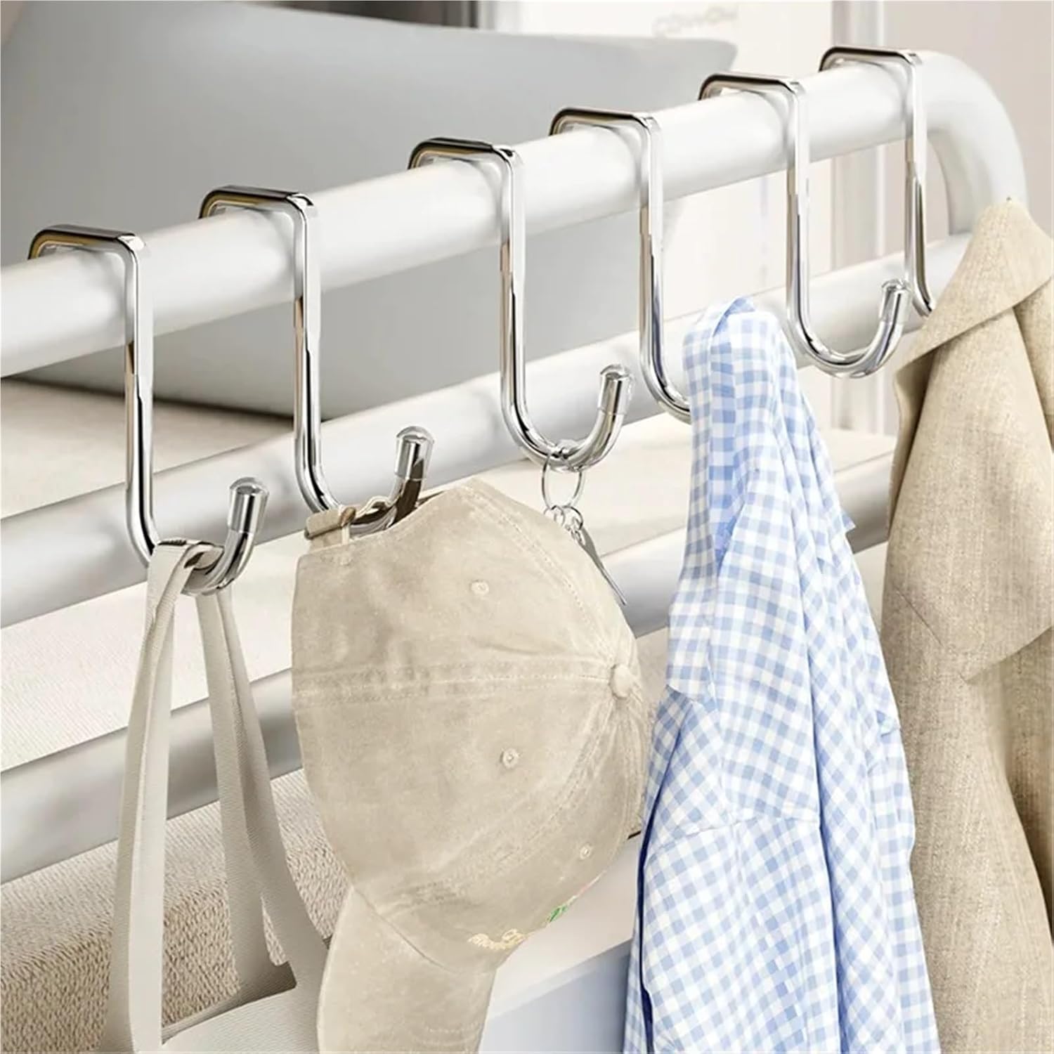 Desk Edge Hook 20Pcs Stainless Steel Hanging Hook Kitchen Bathroom Cabinet Door Towel Rack Universal S-Shaped for Kitchen,Closets(White L)