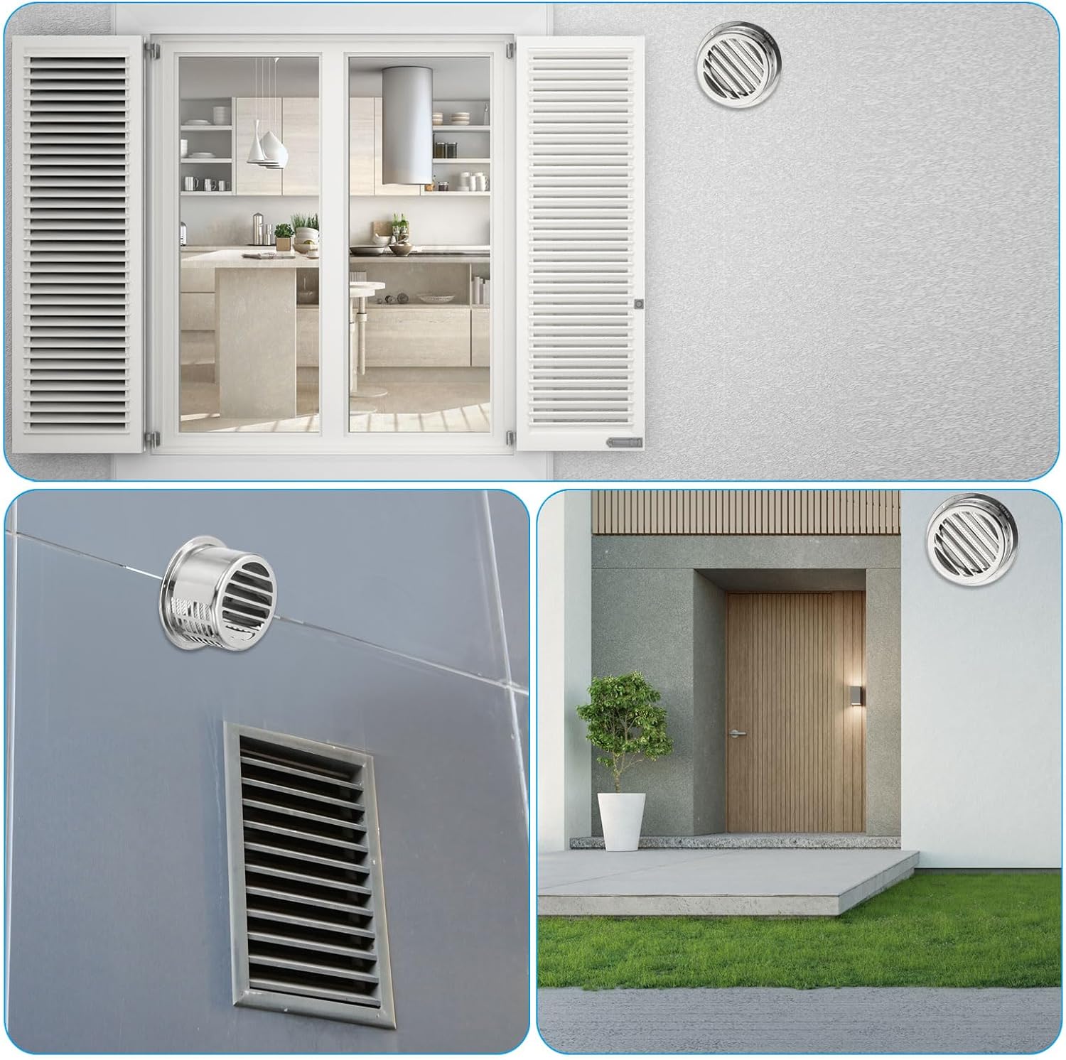 PATIKIL 4" 304 Stainless Steel Vent Cover, 2pcs Exterior Wall Round Air Vent Louvered Soffit Vent Hood with Mesh Screen for Outdoor HVAC Exhaust Extractor Fan