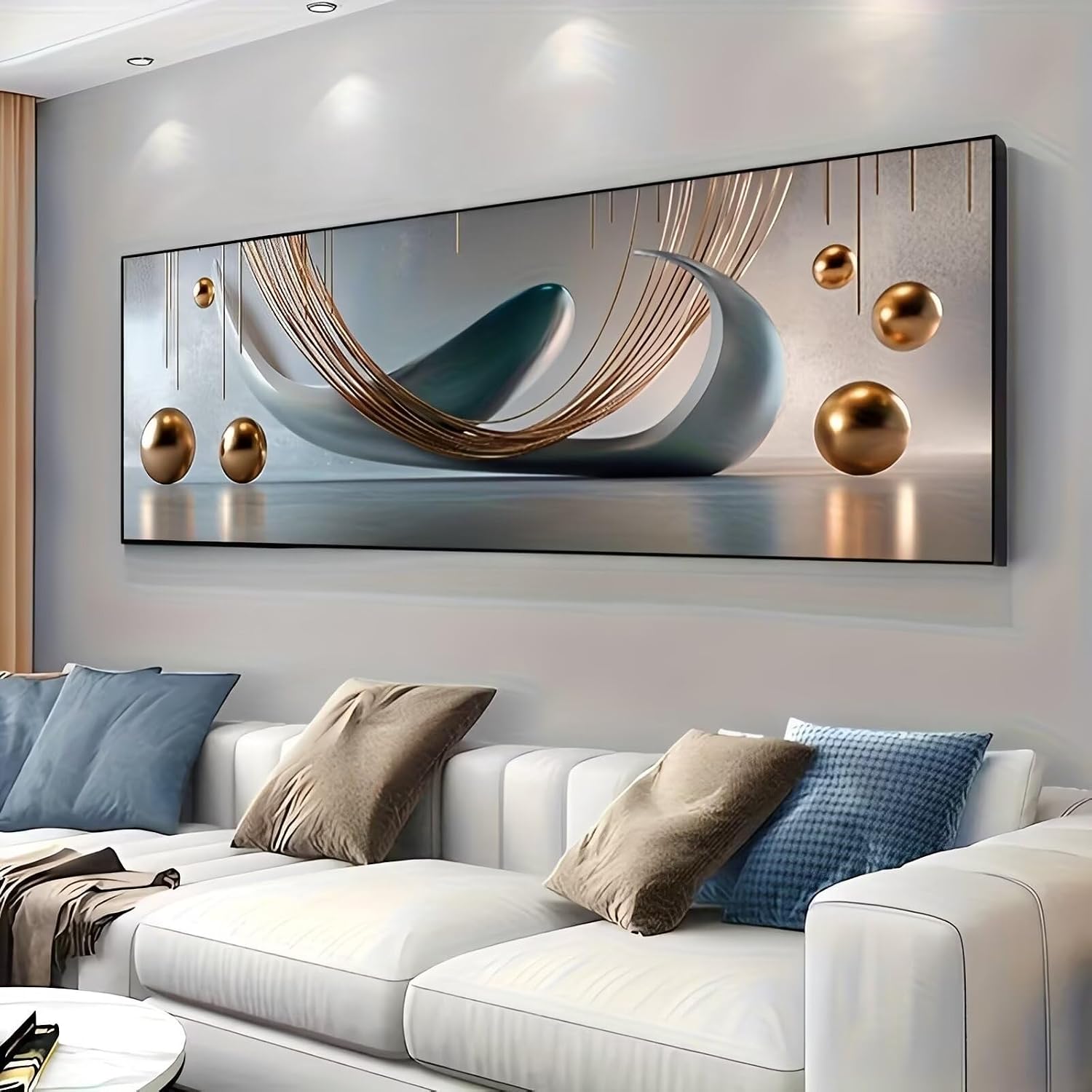 Frameless Canvas Abstract Gold Spheres Vintage Rustic Canvas Wall Art - 12x36in Unframed Poster- Idea Gift For Home & Office Decor for Living Room, Bedroom, Kitchen & Cafe