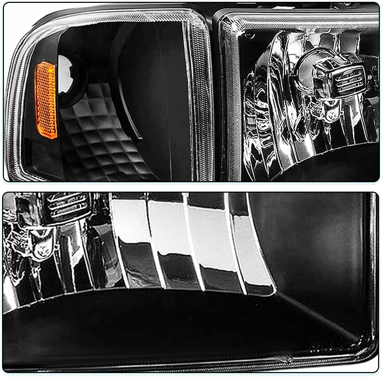 TUSDAR 4Pcs Headlight Assembly for 94-01 Dodge Ram 1500/94-02 Dodge Ram 2500 3500 Pickup Replacement w/Corner Light Set Black Housing Amber Reflector Bulbs Included