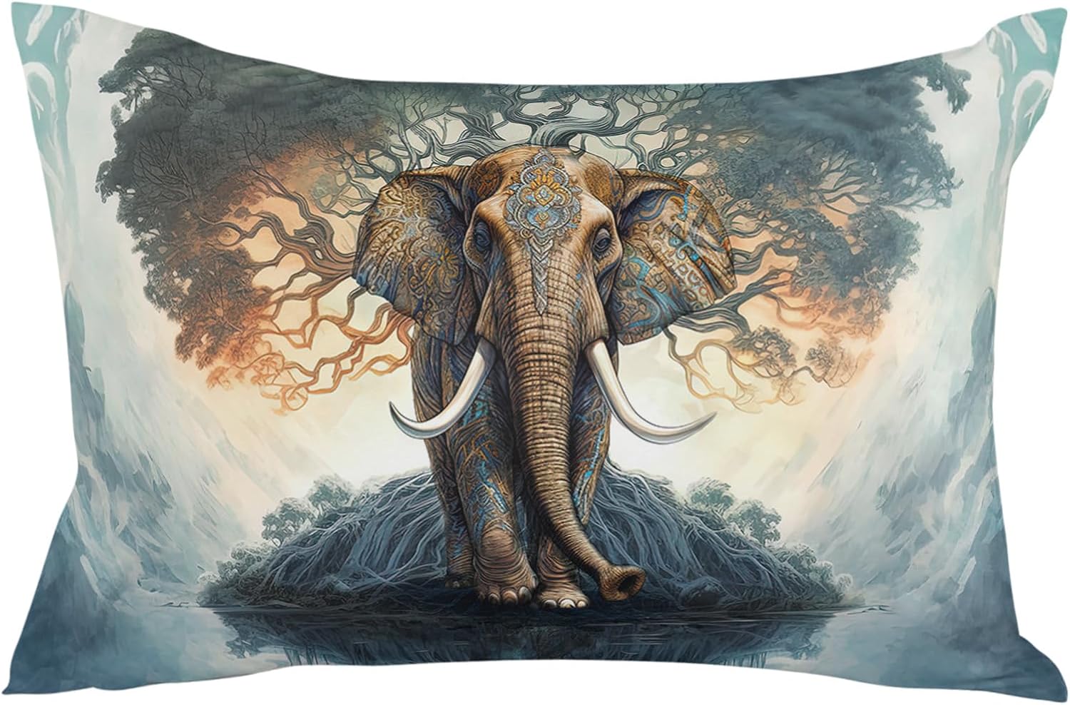 Pillow Covers 24x36 Inch - Body Elephant Tree Lake Grey Blue Gradient Soft Brushed Microfiber Pillowcases with Hidden Zipper Closure Bed Pillow Shams for Bedroom Sofa Car