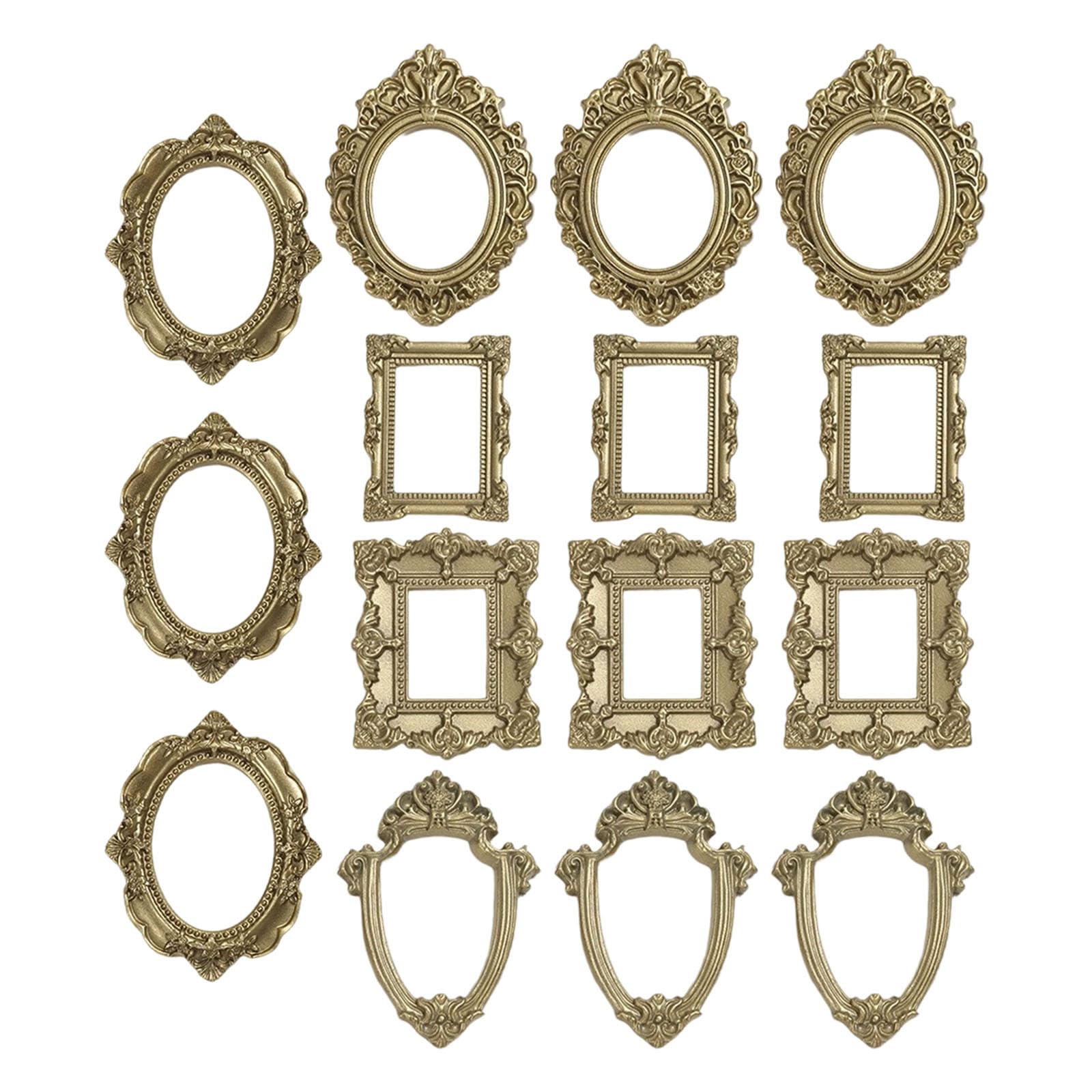 Tsophreniq Assorted 15Pcs Resin Miniature Photo Frame with Intricate Floral Carvings Ideal for Artistic Craft Creation Home Decors Elegant Jewelry Display Frame