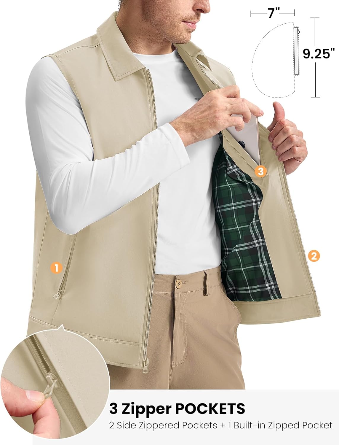 TBMPOY Men's Vest Casual Lightweight Thin Utility 3 Zip Pockets Stylish Sleeveless Jackets Summer Fall Golf Travel Business - Image 5