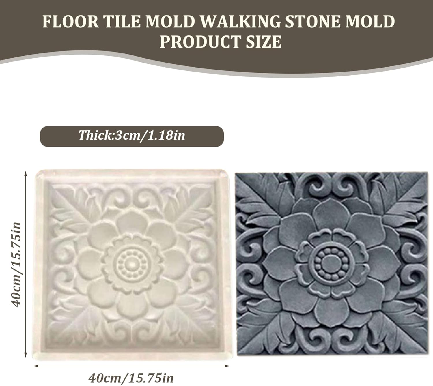 Concrete Molds, Plastic Stepping Stone Molds Floral Pattern Brick Cement for Garden Walkway, DIY Walkway Stepping Stones, Paving Garden Paths Concrete and Forms