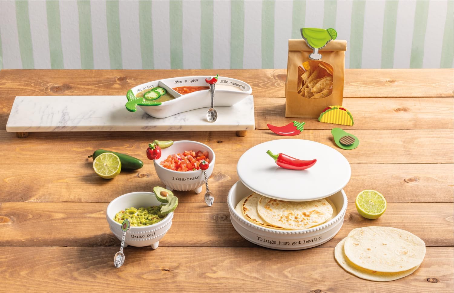 Mud Pie Green Ceramic Guacamole Dip Bowl Set