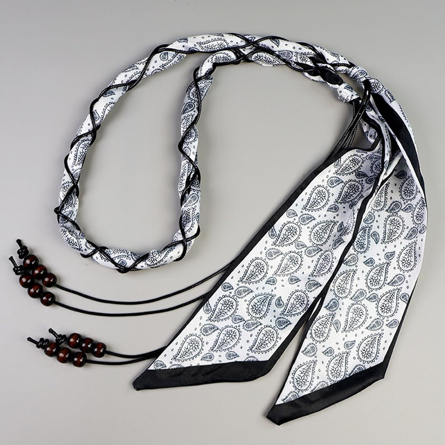 Rope Braided Belt Skinny Scarf Belt for Women Boho Beaded Tie Belts Long Tassel Waist Belts Renaissance Rope Belts