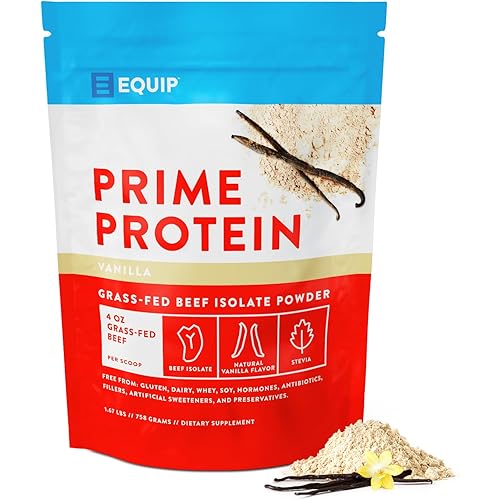 Equip Foods Prime Protein Powder | Clean, Grass Fed Beef Protein Isolate | Carnivore Protein Powder | Paleo, Keto Friendly | Gluten, Dairy Free | Helps Build & Repair Tissue | 30 Servings, Vanilla