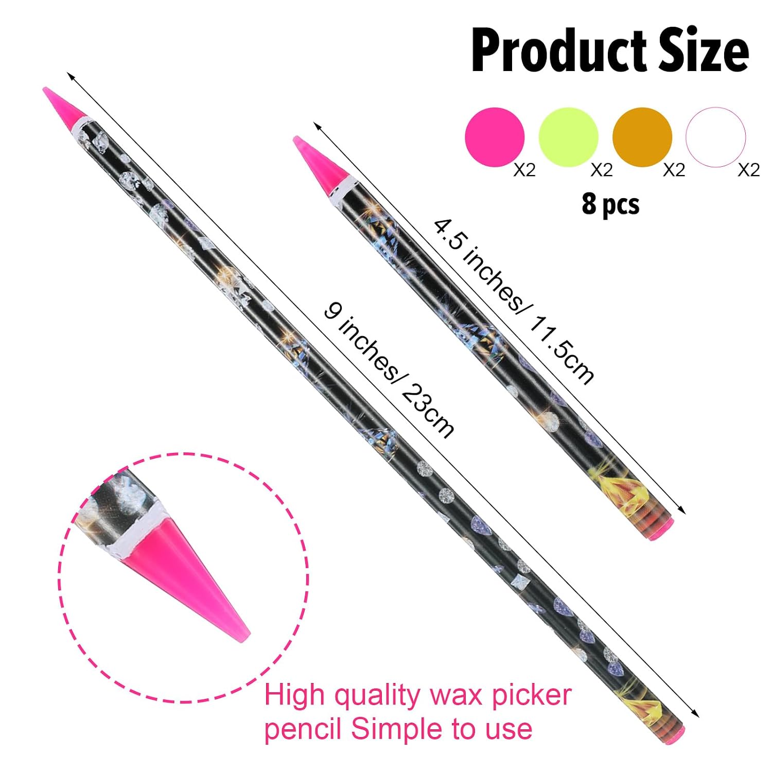 8 Pcs Rhinestone Picker Tool Wax Pencil For Rhinestones Self Adhesive Diamond Art Tools Nail Point Drill Pen Dotting Wax Gem Pick Up Tools For Nail Art Diy With Pencil Sharpener