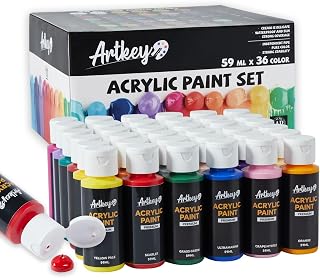Artkey Acrylic Paint Set - 36 Colors 2 oz/59 ml Acrylic Paints Professional Artists Painting Kit for Canvases Fabric Rock Leather Easter Egg Wood Ceramic Glass Art Craft Painting