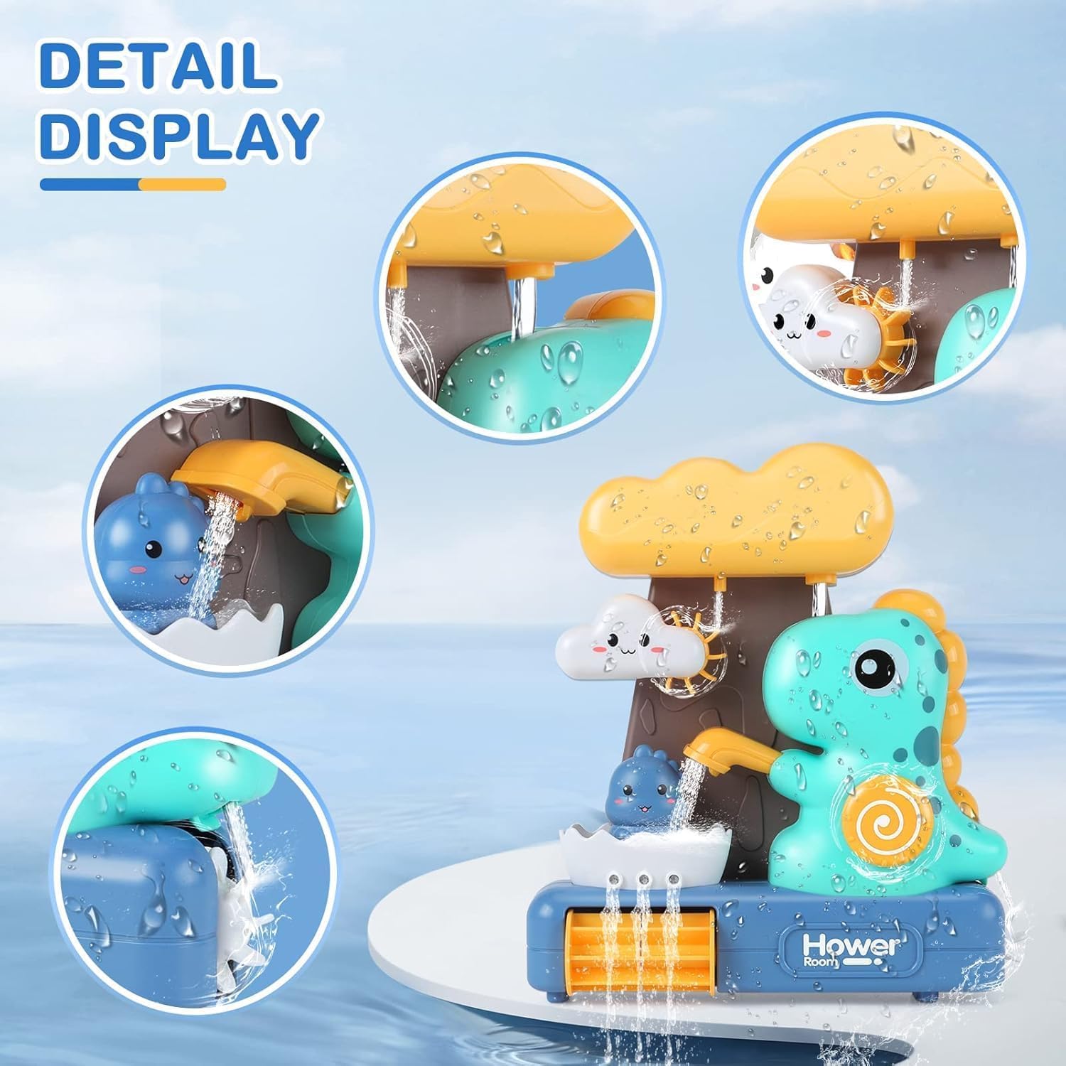 Bliss HUES Dino Bath Toys for Babies &Toddlers- Mold-Free Wall Mount Waterfall Bath Toys (Dino) - Image 6 thumbnail