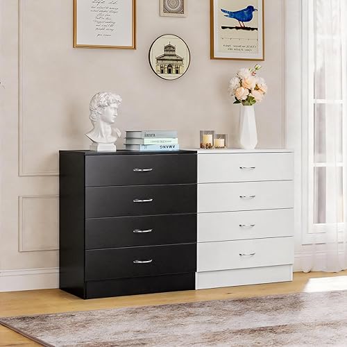 Miniatura 2 de Karl home Cómoda de 4 cajones para dormitorio, cajoneras pequeñas, mesita de noche moderna, cómoda blanca con 4 cajones de almacenamiento, Blanco 4