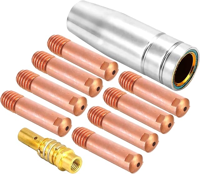 Mecmbj Nozzles Contact Tips Holders Welding Parts Set 1PC Nozzles 10PCS Contact Tips 1PC Tip Holders mig Welder consumable Accessory Fit for 15AK Torch Gun Welding Machine 1.0 MM - Total 12PCS
