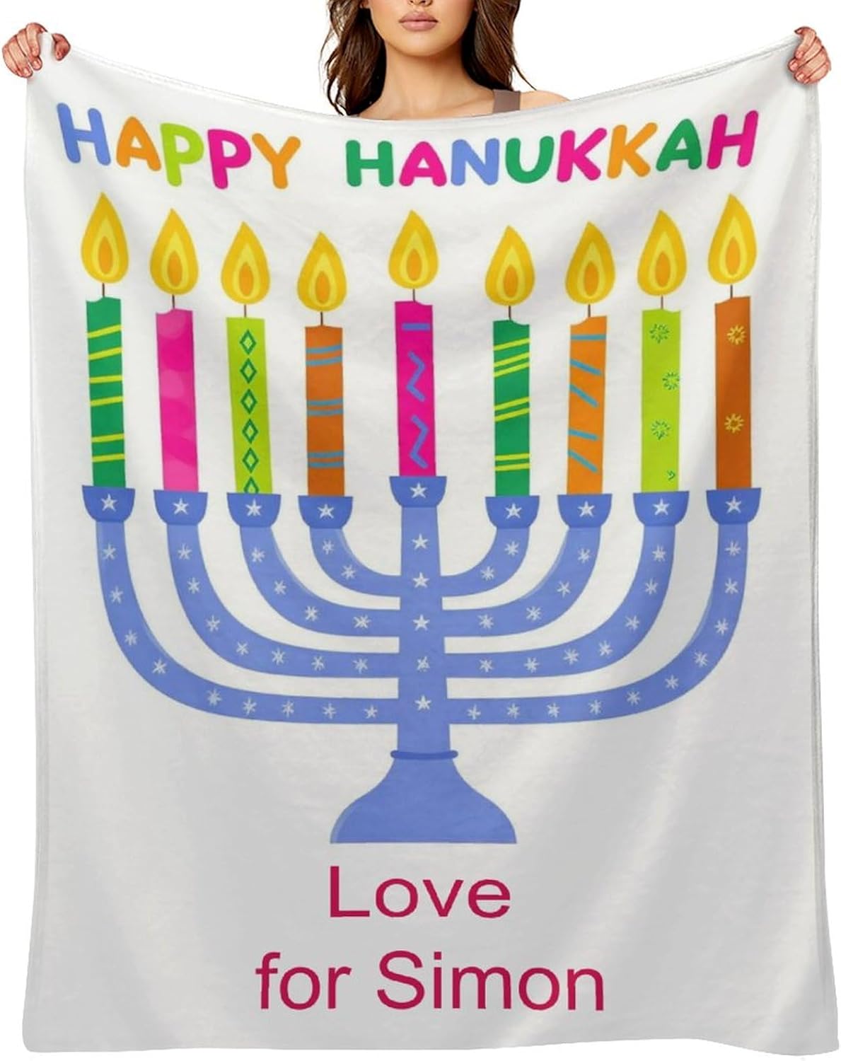 Throws Blankets Personalized Hanukkah Colorful Blanket, Custom Name, Suitable for Friends, Family, Parents for Birthdays, Anniversaries, and Festivals Gifts 60x80 Inches