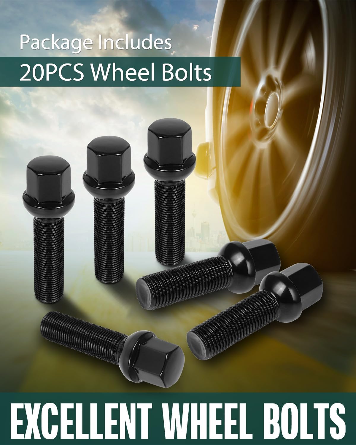 SCITOO M14x1.5 Wheel Lug Bolts Replacement for 2020-2022 for Audi A1,2022-2023 for Audi A3 for Quattro,2016-2018 for A3 Sportback e-tron,2022 for A4-20PCS Black Lug Nuts