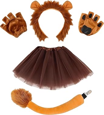 4 Pcs Lion Costume Set Kit with lion ears, Gloves, Tail & Tutu Skirt, Perfect for Kids & Adults Cosplay,Halloween Birthday Carnival Stage Performance