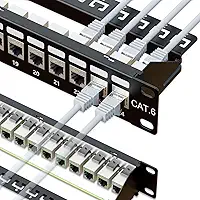 iwillink Patch Panel de 10 Gbps 24 portas, acoplador RJ45 com painel de remendo Cat6, painéis de patch blindados STP 19 polegadas 1U com barra traseira, montagem na parede ou montagem em rack