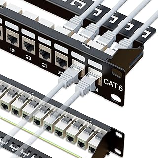 iwillink 24 Port RJ45 Through Coupler 1U Cat6 Patch Panel STP Shielded 19-Inch with Back Bar, Wallmount or Rackmount, Compatible with Cat5, Cat5e, Cat6 Cabling