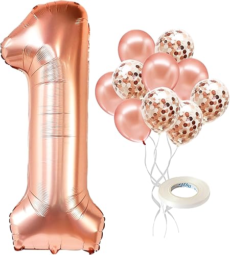 Miniatura 2 de Globo de oro rosa con el número 1 para cumpleaños con el globo oro rosa del número 6 de 40 pulgadas, un globo para globos de primer cumpleaños