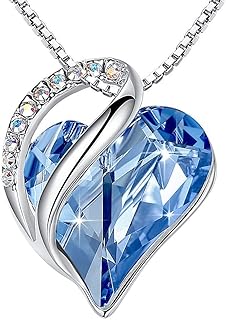 Leafael Infinity Love Heart Pendant Necklace Light Sapphire Blue March December Birthstone Crystal Jewelry Gifts for Women, Silver-Tone, 18