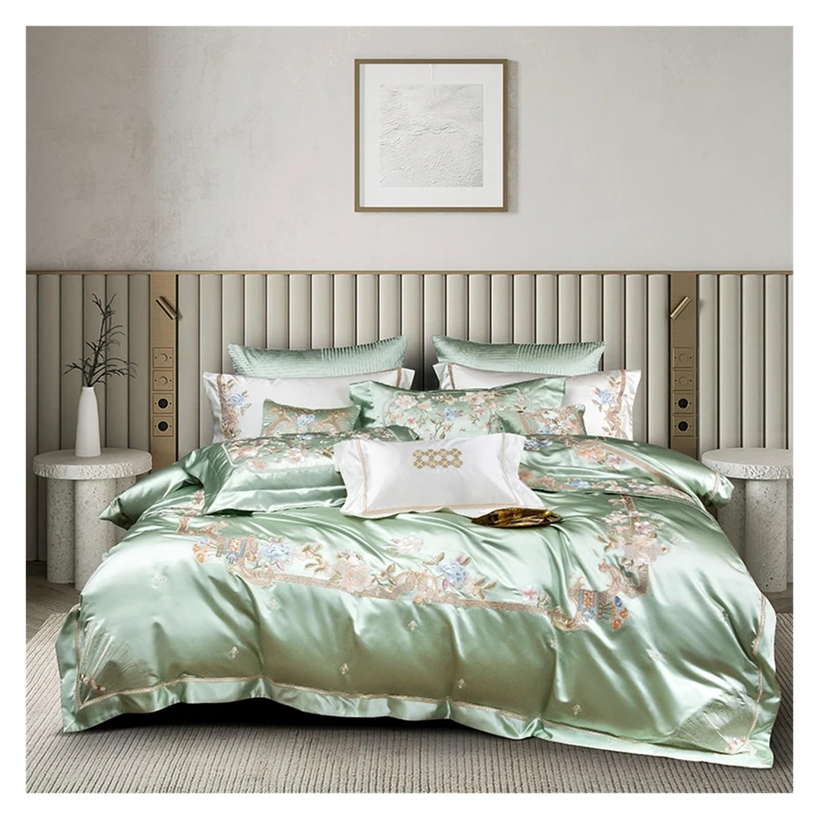 Sbcgfy C Duvet Over Sets, Luxury Silk Satin Silky Long Staple Otton Duvet Over Set White 4Pcs Hi Embroidery Bedding Set Bedspread Pillowcases,-Fitted Bed Sheet_king 4Pcs